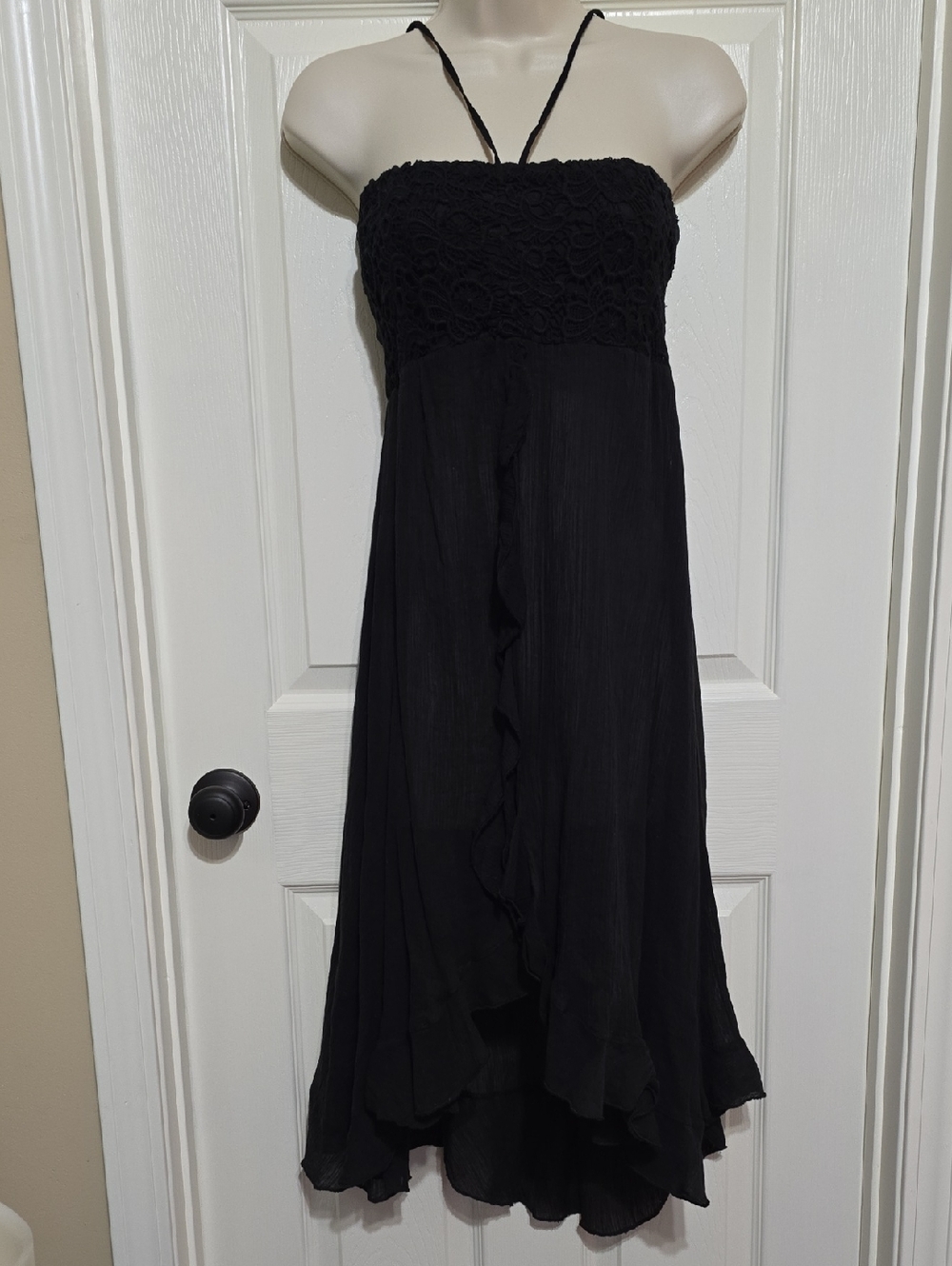 Raviya Black Crochet Bodice High Low Swimsuit Cover Up